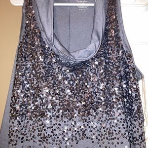 Silver sparkle Cowell neck sleeveless blouse